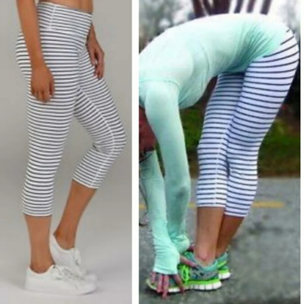 MPG | gray and white striped cropped athletic workout leggings - Picture 3 of 8